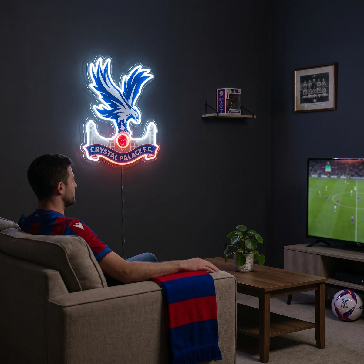 Show your Eagles pride with a premium Crystal Palace FC LED Neon Sign. High-quality football crest wall light, perfect for your bedroom, gaming room, or fan cave.