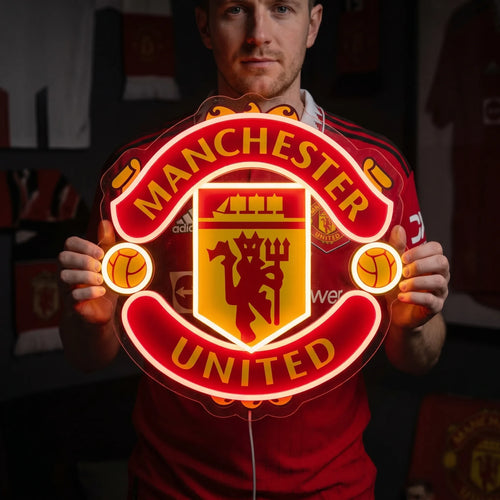 Show your Red Devils pride with a premium Manchester United LED Neon Sign. High-quality football crest wall light, perfect for your bedroom, gaming room, or fan cave decor.