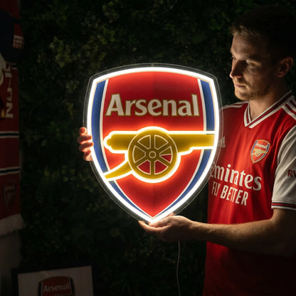 Arsenal FC LED Neon Sign lighted up on a wall for room decor
